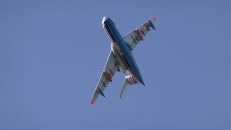 Moscow Russia Zhukovsky Airfield 31 August 2019: Demonstration flight of a jet multipurpose...