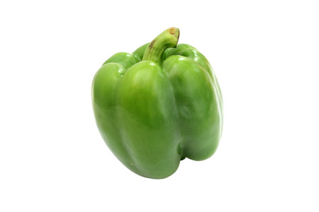Green bell pepper, a staple food ingredient, on white background.の写真素材