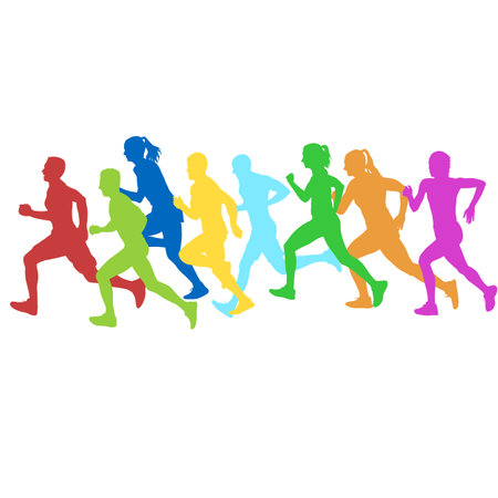 Set of silhouettes. Runners on sprint men and women on white background.のイラスト素材