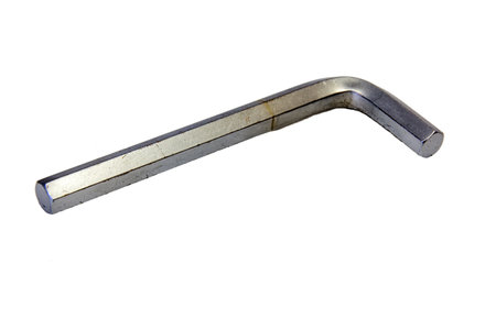 Side view of steel hex key isolated on white.