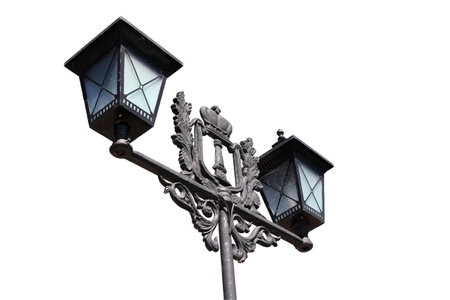 Metal street lamp isolated on a white background.
