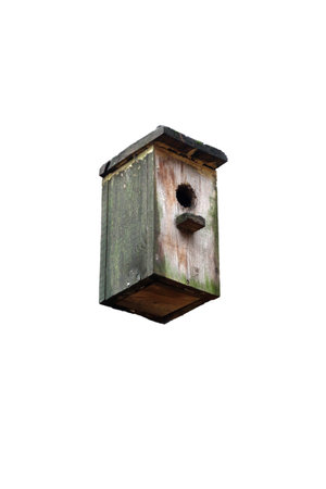 Little wood birdhouse isolated on white background.の写真素材