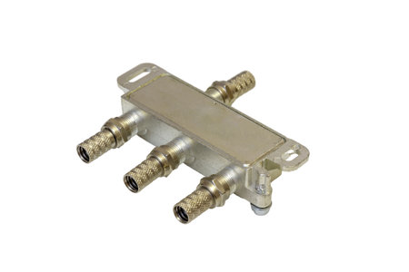 Coaxial connectors adapters and coaxial splitter isolated on white background.の写真素材