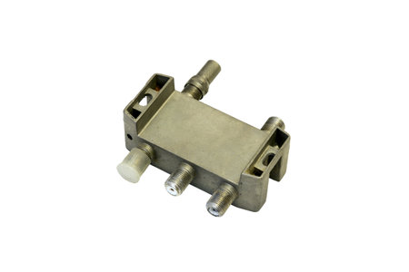 Coaxial connectors adapters and coaxial splitter isolated on white background.の写真素材