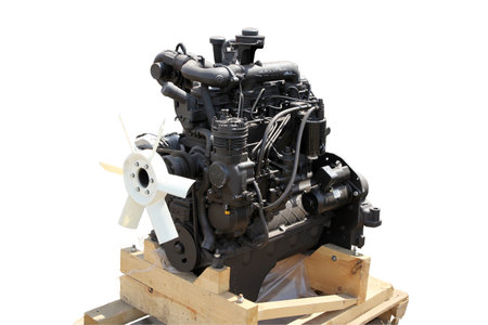 Aviation automotive piston engine with arrangement of cylinders Isolated on white background.