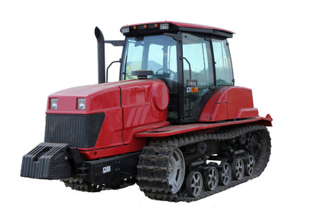 Red combine harvester agriculture machinery isolated on white background.の写真素材