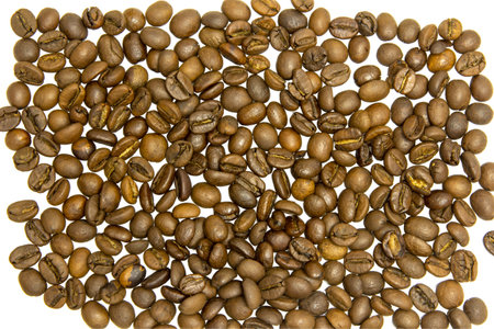 Coffee brown roasted beans isolated on white background.の写真素材
