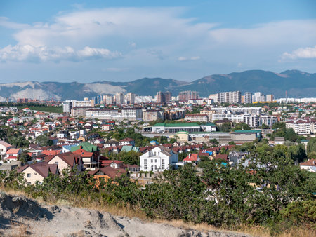 Black sea coast. bald mountain. Beautiful blue sea in Novorossiysk.の写真素材