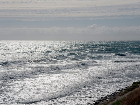 View of a stormy seascape of waves and the Black Sea.の写真素材
