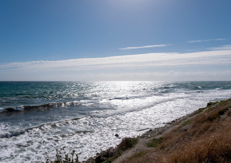 View of a stormy seascape of waves and the Black Sea.の写真素材