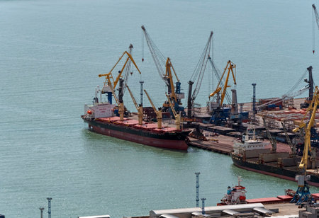 Novorossiysk, Russia 08.18.2023 Port cranes,Black Sea port Krasnodar Territory Novorossiysk.
