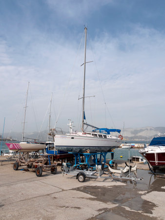 Novorossiysk, Russia 28 August 2024 Parking and repair bay for yachts in the Black Sea coast.のeditorial素材
