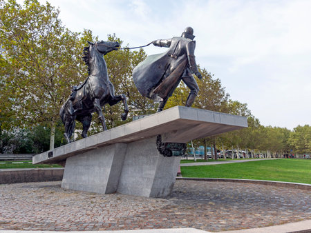 Novorossiysk, Russia 08.29.2024 Exodus Monument Bronze sculptures of a White Army officer with his warhorse Novorossiysk.のeditorial素材