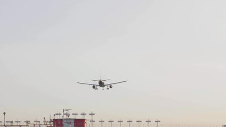 MOSCOW , RUSSIA, June 10, 2023: The Commercial passenger airplane flying overhead on sunny day on June 10, 2023 in Moscow, Russia.のeditorial素材