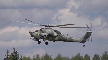 KUBINKA, RUSSIA - May, 15, 2021: attack helicopters Mil Mi-28, STRIZHI Aerobatic Team 30TH Anniversary Event.のeditorial素材