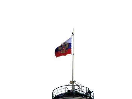 The Grand Kremlin Palace Russian flag isolated on white background.のeditorial素材