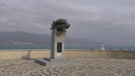 Novorossiysk, Russia 28 August 2024 Monument to anchovy fish hamsa on the embankment of the city of Novorossiysk in Russia on the Black Sea.のeditorial素材