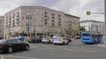 MOSCOW, RUSSIA - MAY 27, 2022: Urban traffic life conceptnear near the square of three stations.のeditorial素材