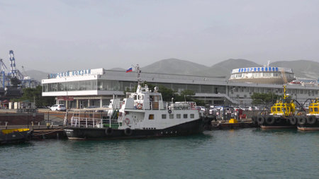 Novorossiysk, Russia - 18 August 2023 Novorossiysk Marine Station building.のeditorial素材