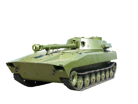 Old green tank armored vehicle isolated on a white background.のeditorial素材