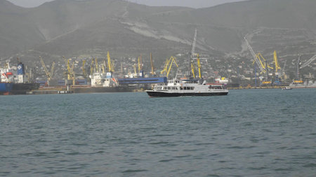 NOVOROSSIYSK, RUSSIA SEPTEMBER 2, 2024:Motor ship Vladimir Shapurko for boat trips at the pier in the city of Novorossiysk.のeditorial素材