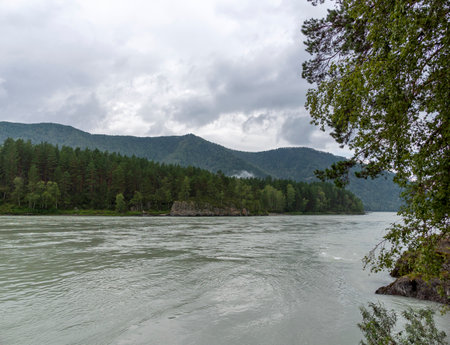 Waves, spray and foam, river Katun in Altai mountains. Siberia, Russia.の写真素材