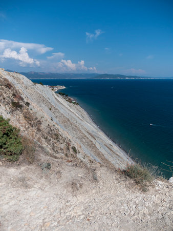 Beautiful Black Sea coast with rocks and plants.の写真素材