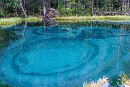 Amazing blue geyser lake in the mountains of Altai, Russia.の写真素材