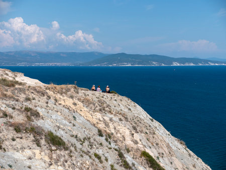 Beautiful Black Sea coast with rocks and plants.の写真素材
