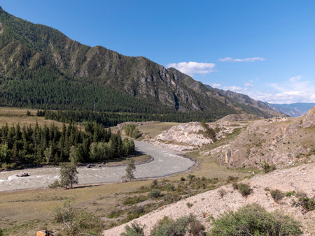 Waves, spray and foam, river Katun in Altai mountains. Siberia, Russia.の写真素材
