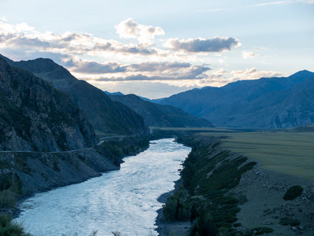 Waves, spray and foam, river Katun in Altai mountains. Siberia, Russia.の写真素材