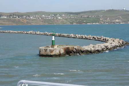 View of the Kerch Strait from the side of the ferry.の写真素材