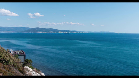 View of Tsemesskaya Bay from Mount Koldun in Myskhako near Novorossiysk, Russia, overlooking the...