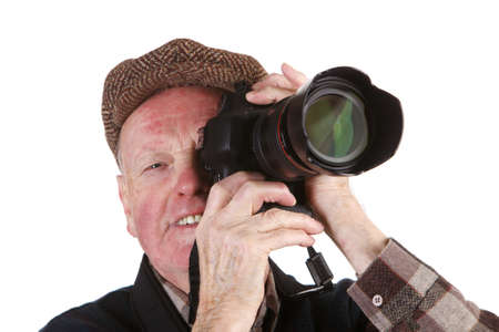 Senior photographer with his new digital cameraの写真素材