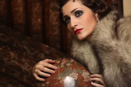 Beautiful lady waiting on the staircaseの写真素材