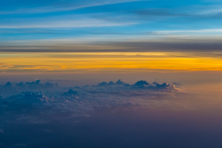 Amazing panorama of sunrise above cloudsの写真素材