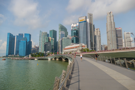 Singapore City, Singapore - 07 19 2015: Singapore Business District Skyscrapers And Marina Bay At Day.のeditorial素材
