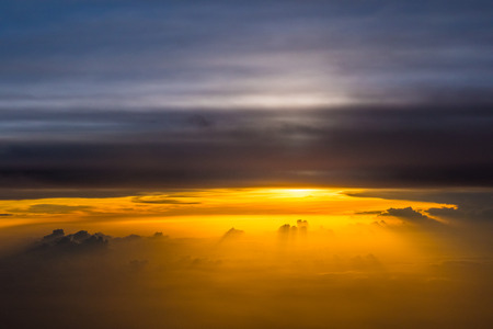 Amazing Beautiful Panorama Of Sunset Sunrise Above Cloudsの写真素材