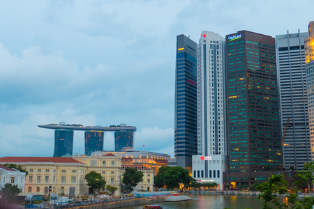 Singapore Cityscape Night View And Marina Bay Sand Hotel At Night.のeditorial素材