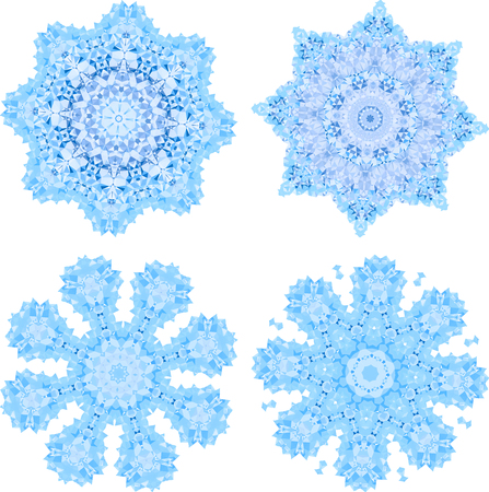 Snowflakes polygonal mosaic template collection in low poly style. Abstract kaleidoscope illustration backgroundの写真素材