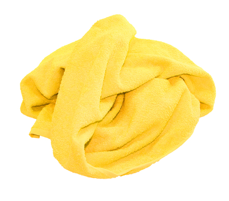 colorful yellow towel isolated on a white backgroundの写真素材