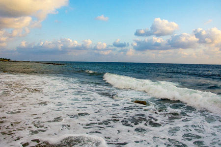sea waves amongst rocky beach, Cyprus, Paphos,