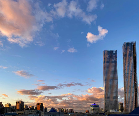 Moscow City district, skyscrapers, summer evening Russiaのeditorial素材