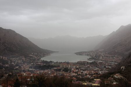 Fog over Boka Bay and Kotor, Montenegro