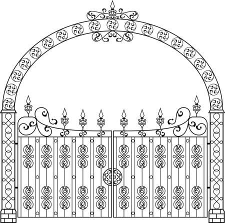 Wrought Iron Gate With Arch Vector Art Illustrationのイラスト素材
