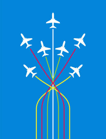 Airplane Flying Formation In Blue Sky vector illustrationのイラスト素材