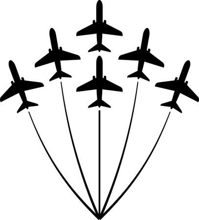 Airplane Flying Formation, Air Show Display vector illustrationのイラスト素材