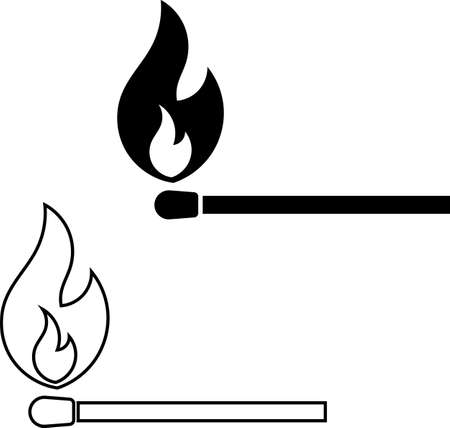 Lit Matchstick, Burning Matchstick Vector Art Illustration setのイラスト素材