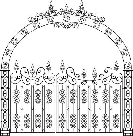 Wrought Iron Gate With Arch Vector Art Illustrationのイラスト素材