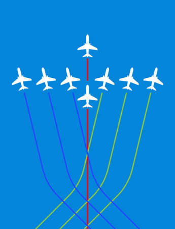 Airplane Flying Formation In Blue Sky, Air Show Display, The Disciplined Flight Art Illustration.のイラスト素材